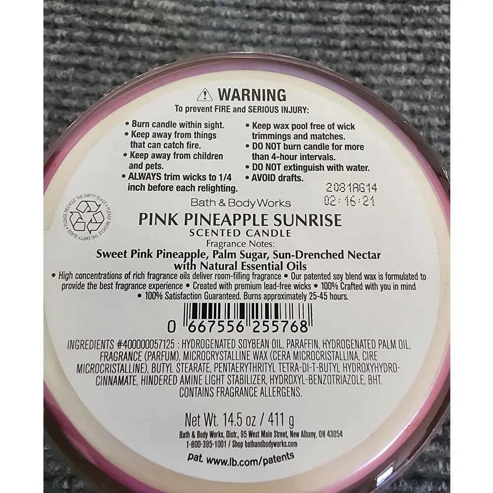Bath & Body Works Pink Pineapple Sunrise 3 Wick Scented Candle 14.5oz